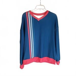 Retro Style Y2K Blue Long Sleeve V-Neck Sweater